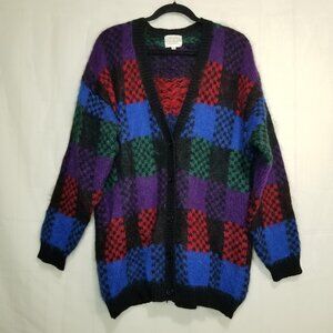 Susan Bristol vintage 1992 cardigan sweater mohair wool size L multi color knit